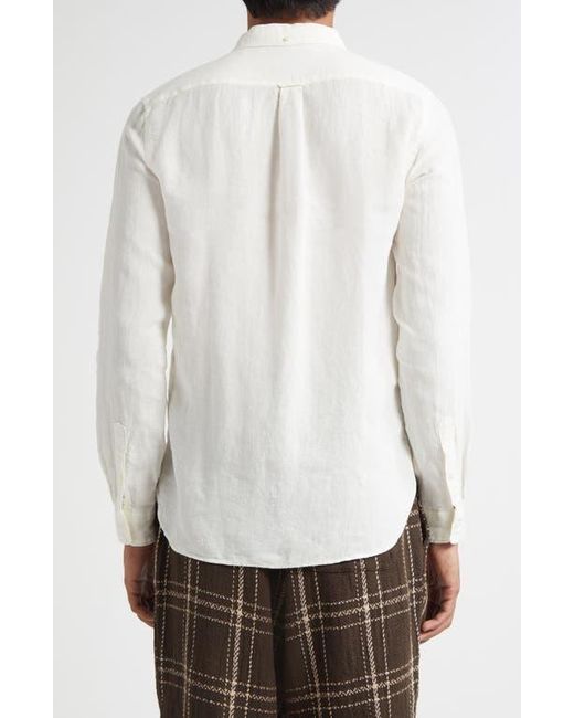 Beams Plus White Linen Chambray Button-Down Shirt for men