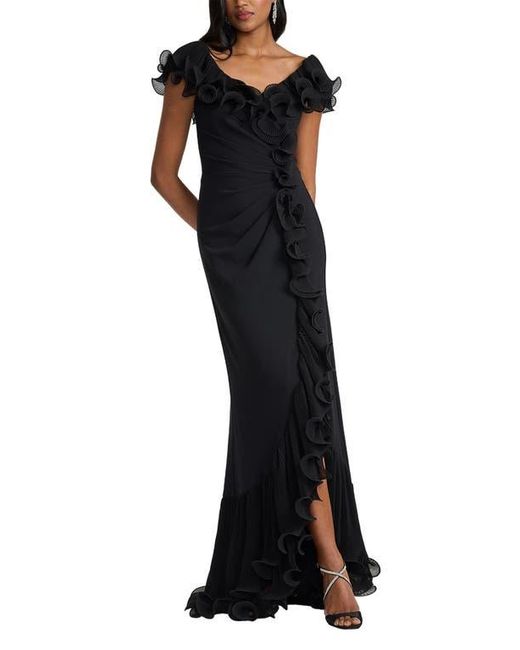 Tadashi Shoji Black Pleated Ruffle Gown
