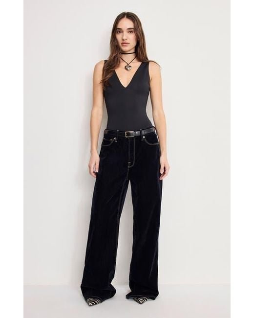 GOOD AMERICAN Blue Sculpting Deep V-Neck Bodysuit