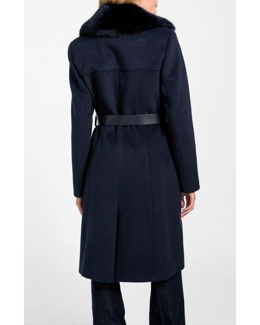 Guess Blue New Patrice Belted Coat With Removable Faux Fur Collar