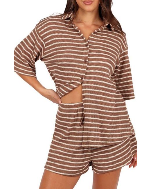 Petal & Pup Brown Linnea Stripe Cotton Knit Button-Up Shirt & Shorts Set