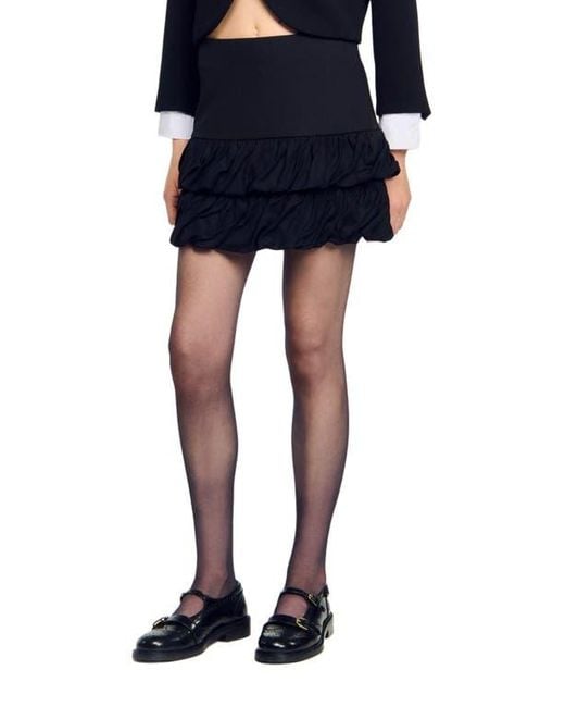 Sandro Blue Mini Ruched Ruffle Skirt
