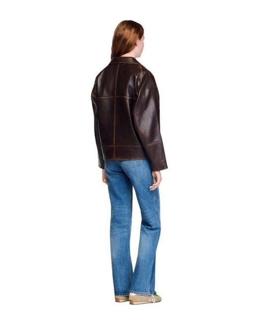 Sandro Black Oversized Leather Jacket