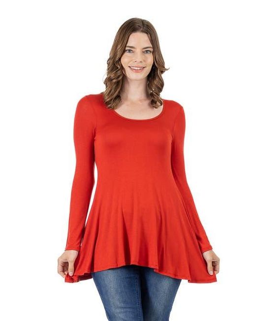 24seven Comfort Apparel Long Sleeve Solid Color Swing Style Flared Tunic Top
