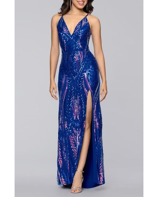 Blondie Nites V-Neck Sequin Gown in Blue | Lyst