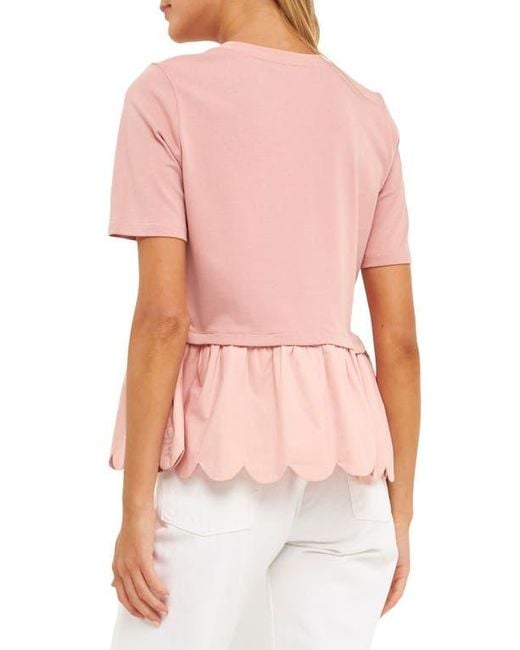 English Factory Multicolor Mixed Media Scallop Peplum Cotton Top
