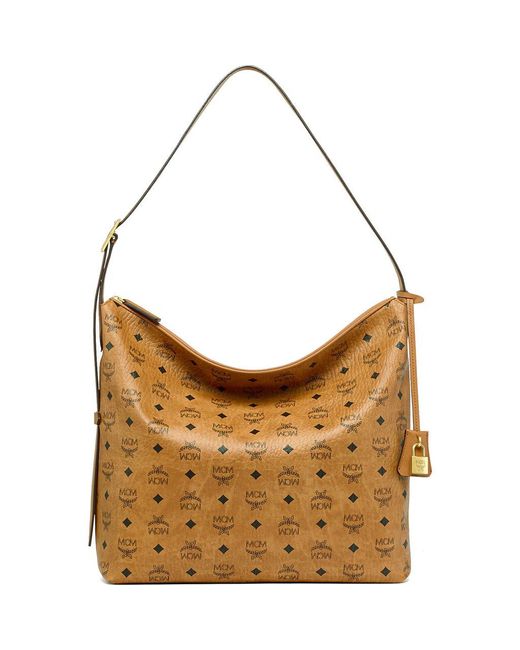 MCM Brown Large Aren Visetos Coated Canvas Hobo Bag