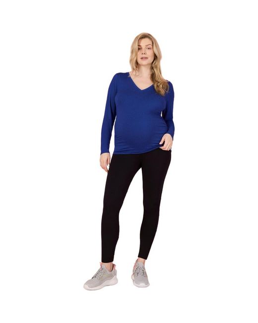 Motherhood Maternity Blue V-Neck Side-Ruched Maternity Long Sleeve Tee