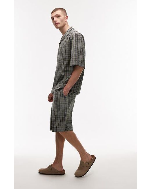 Topman Gray Check Cotton Seersucker Shorts for men