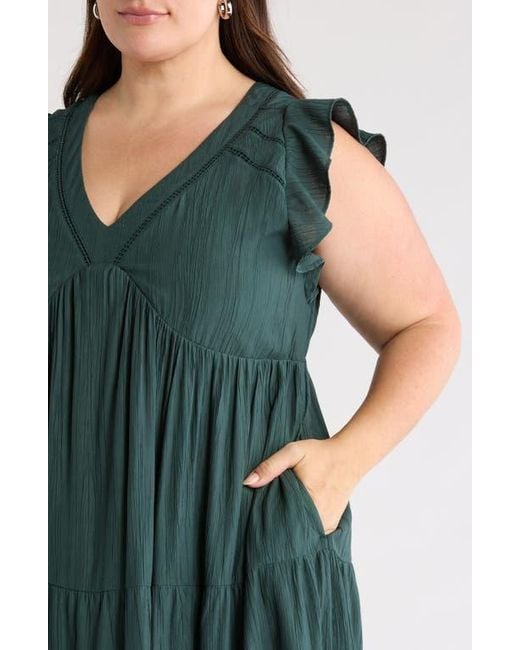 Treasure & Bond Green Crinkle Finish Flutter Sleeve Maxi Dress