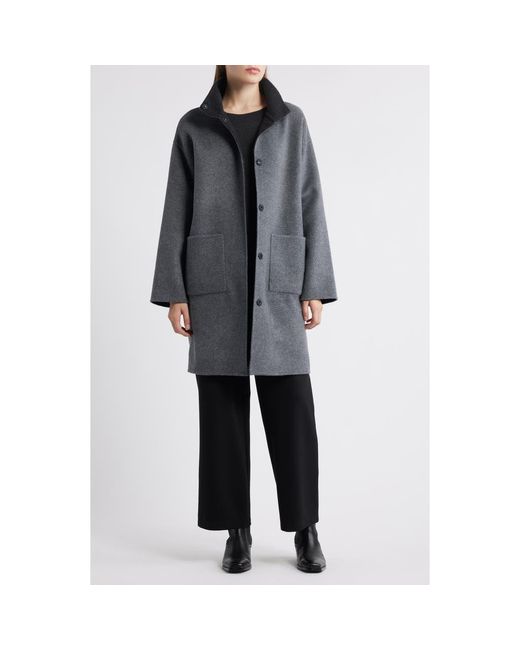 Eileen Fisher Gray Stand Collar Reversible Wool & Cashmere Coat