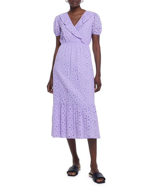 River Island Purple Short Sleeve Faux Wrap Broderie Anglaise Cotton Dress