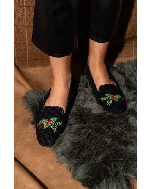 PAIGE Black Needlepoint Holly Flat