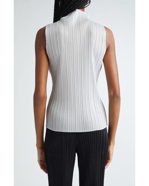 Pleats Please Issey Miyake White Pleated Funnel Neck Top