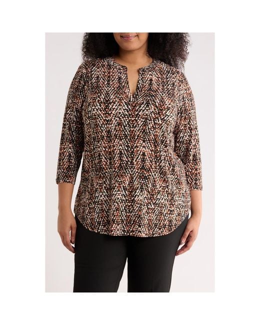 Anne Klein Brown Split Neck Tunic