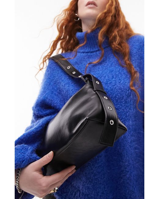 TOPSHOP Blue Sophie Faux Leather Shoulder Bag