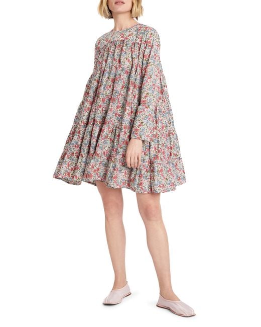Merlette Multicolor X Liberty London Soliman Floral Print Long Sleeve Tiered Dress