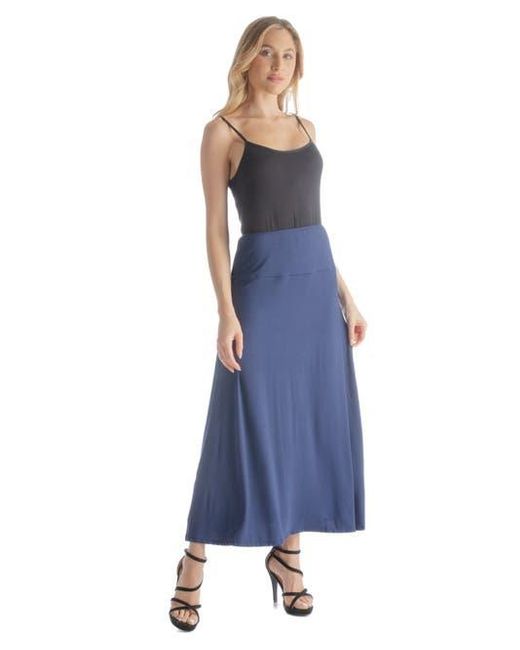 24seven Comfort Apparel Blue Elastic Waist Maxi Skirt