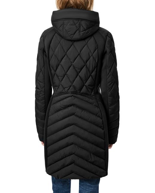 Bernardo Packable Mixed Media Water Resistant Quilted Puffer Coat in