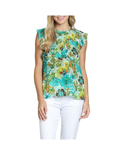 Apny Green Floral Print Flutter Sleeve Top