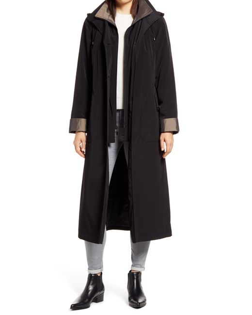 Gallery Black Full Length Two-tone Silk Look Raincoat