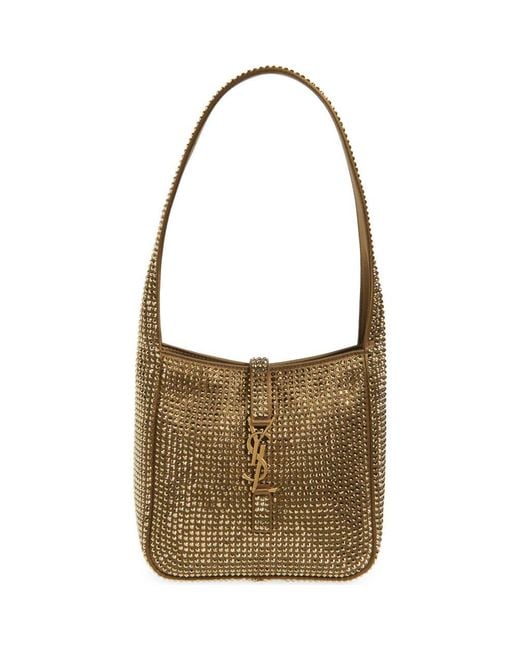 Saint Laurent Brown Mini Le 5 À 7 Crystal Embellished Shoulder Bag