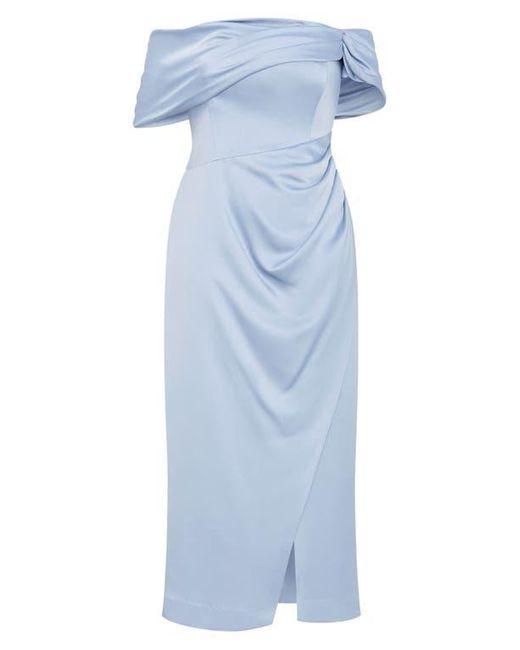 City Chic Blue Paloma Off The Shoulder Satin Maxi Dress