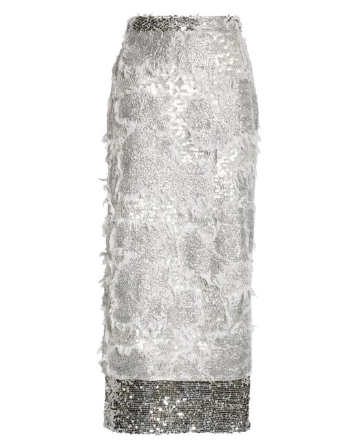 Erdem Gray Sequin Embroidered Pencil Skirt