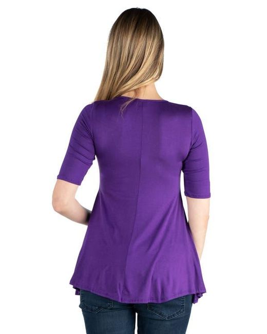 24seven Comfort Apparel Purple Maternity Elbow Swing Tunic Top