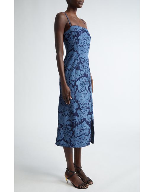 Alexander McQueen Blue Damask Print Denim Midi Dress