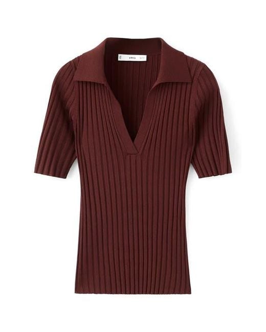Mango Red V-Neck Rib Sweater