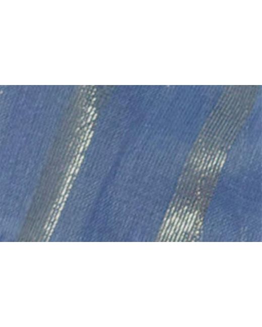 Cole Haan Blue Metallic Stripe Oblong Scarf