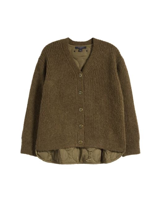 AllSaints Green Hopper Cardigan With Quilted Lining