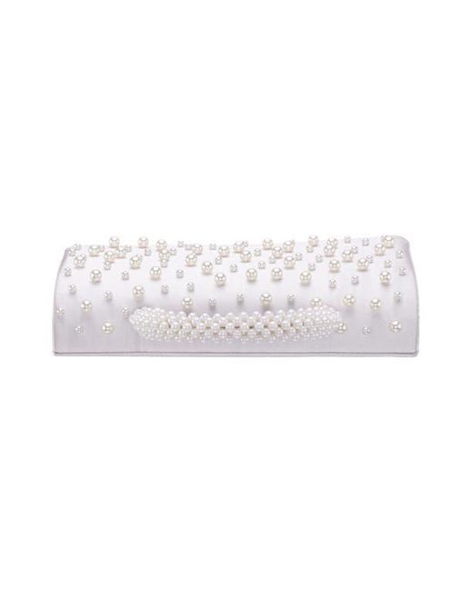 Nina White Gaia Faux Pearl Top Handle Bag