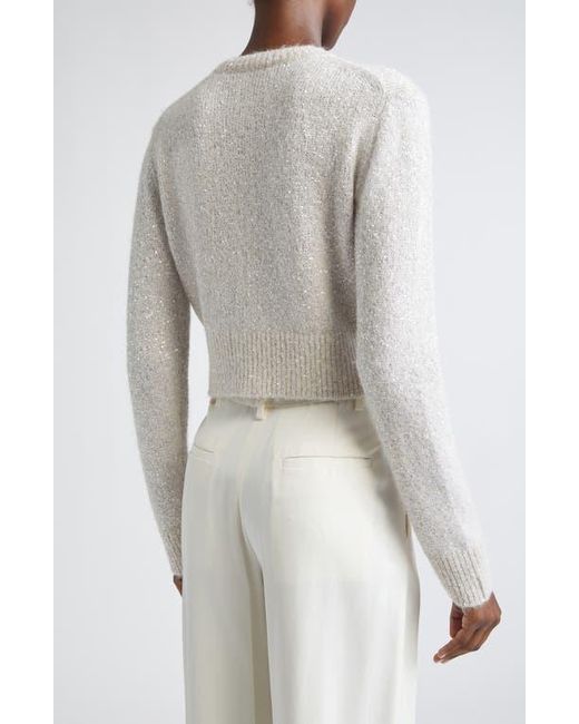 Erdem White Crystal & Sequin Embellished Alpaca Blend Crop Cardigan