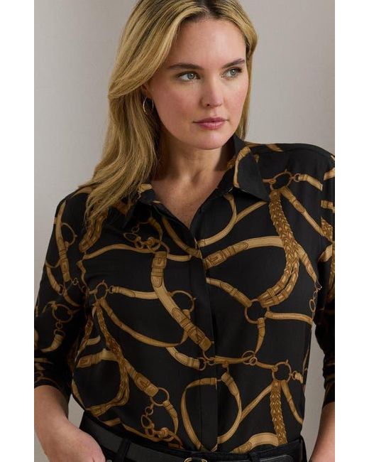Ralph Lauren Black Belting Print Classic Fit Crepe Button-Up Shirt