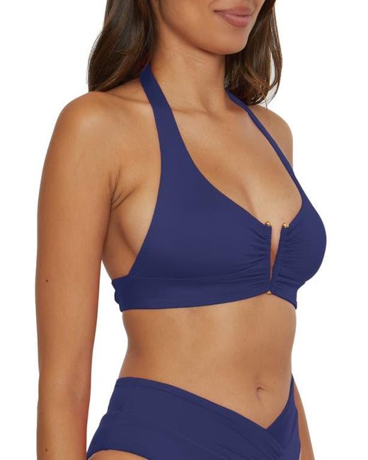 Becca Blue Shirred V-Wire Halter Bikini Top