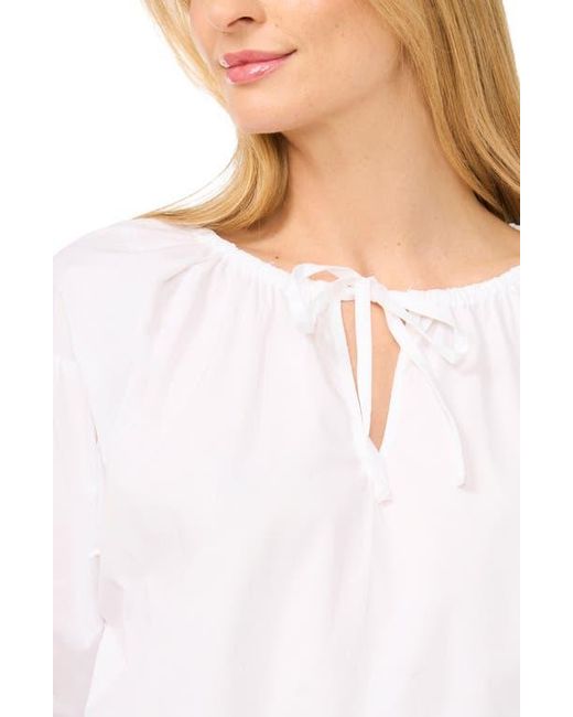 Cece Blue Drop Shoulder Split Neck Top