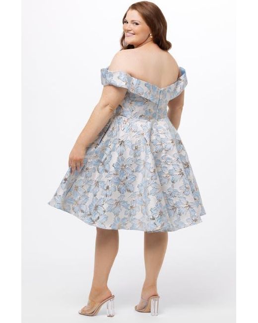 Celebrations by Sydneys Closet Blue Off-The-Shoulder Brocaade Plus Size Party Dress