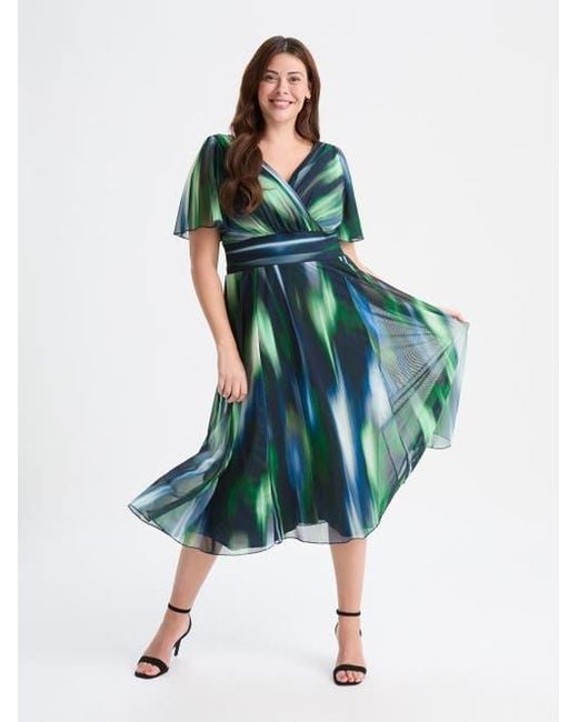 Scarlett & Jo Women's Green Victoria Ikat Angel Sleeve Midi Dress -  hulwithkids.com