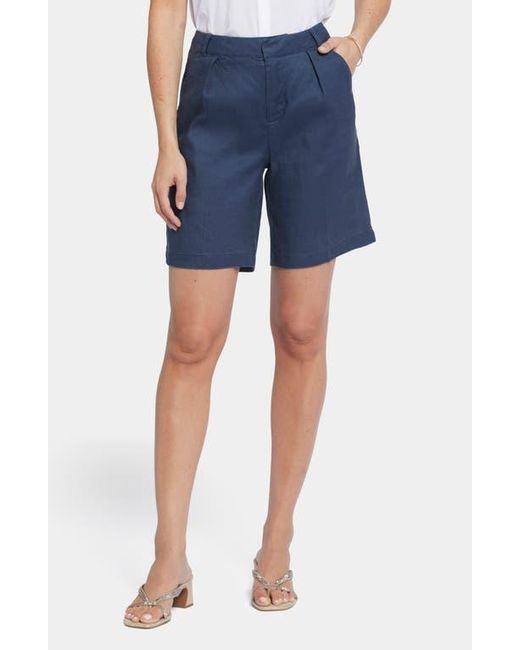 NYDJ Blue Relaxed Pleated Linen Blend Shorts