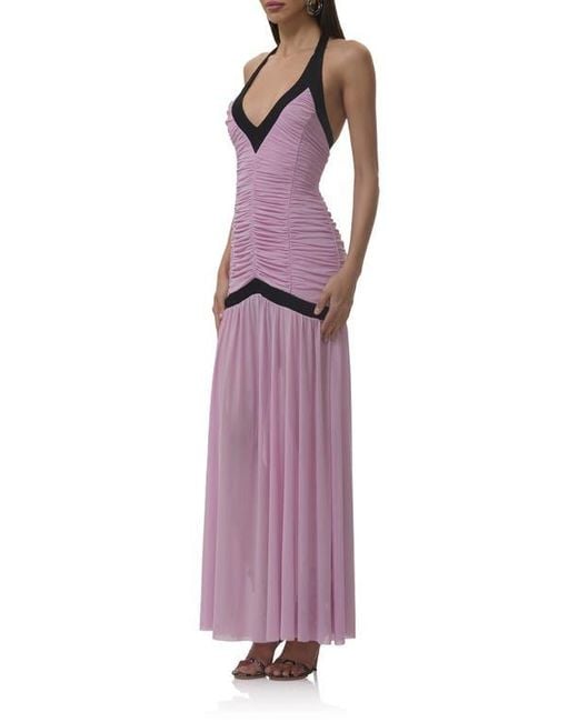drop waist purple dress CLEO Strapless Drop Waist Maxi with Covered Button Back Detail and Sash  Neckpiece (Lavender SC Silk) main image 1