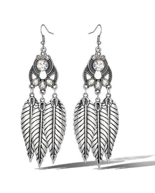 Jessica Simpson White Crystal Leaf Drop Statement Earrings