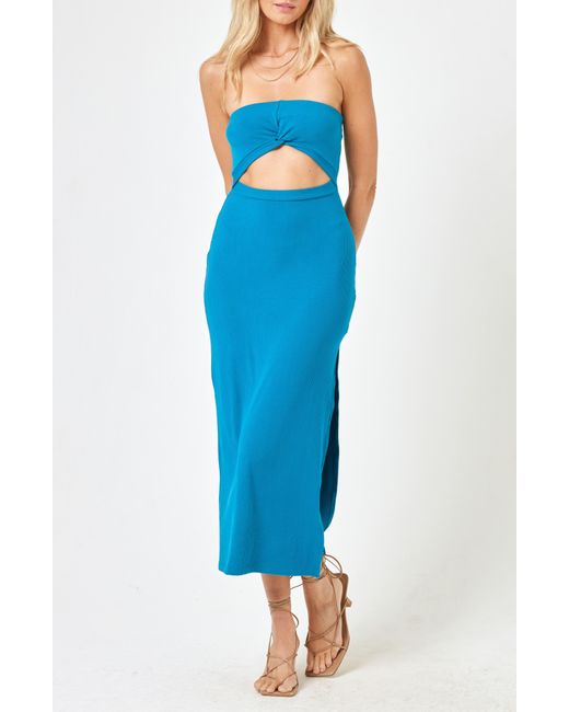 L*Space Blue Kierra Cutout Strapless Rib Cover-up Dress