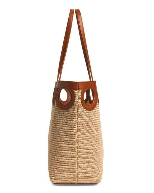 Ferragamo Brown Medium Gancini Frame Perforated Raffia & Leather Tote