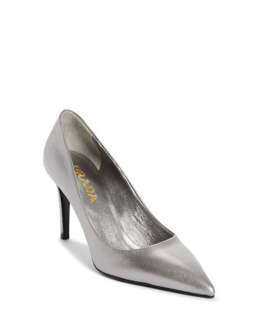 Prada Gray Saffiano Leather Pump