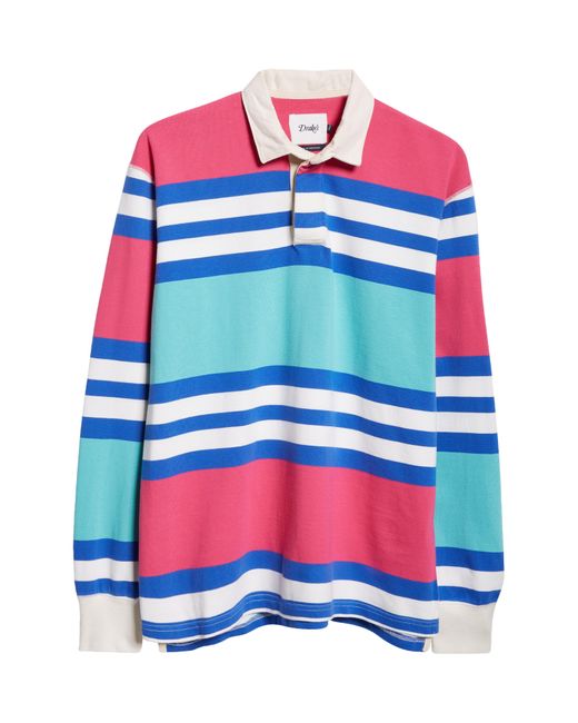 Drake's Red Stripe Long Sleeve Rugby Shirt for men