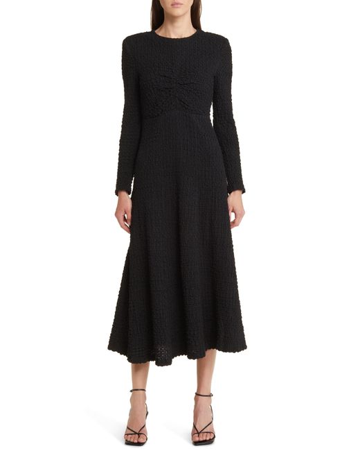 FLORET STUDIOS Black Textured Knit Long Sleeve Midi Dress