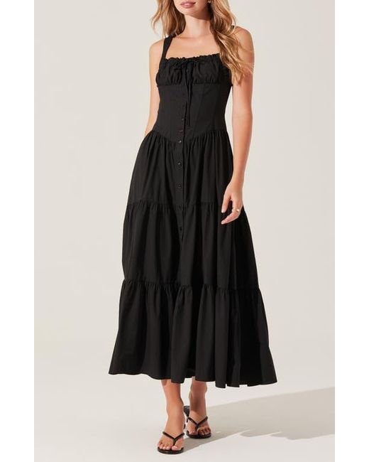 Astr Temperance Tiered Corset Midi Dress in Black | Lyst