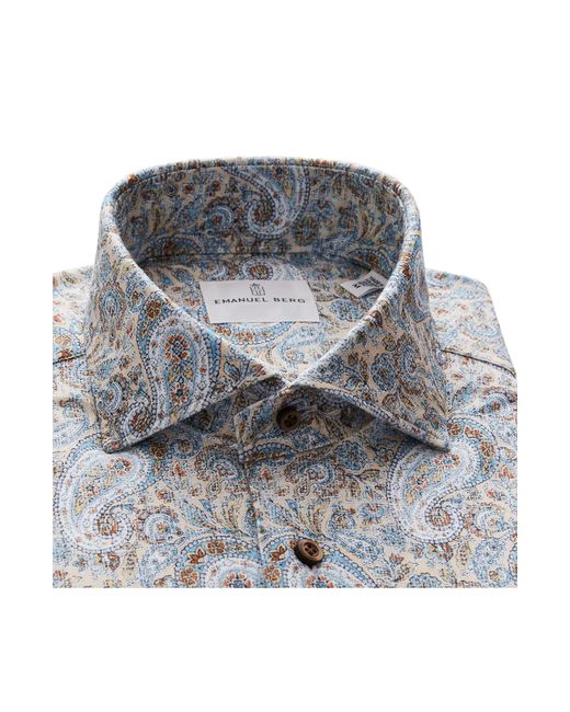 Emanuel Berg Blue 4flex Modern Fit Print Knit Button-up Shirt for men